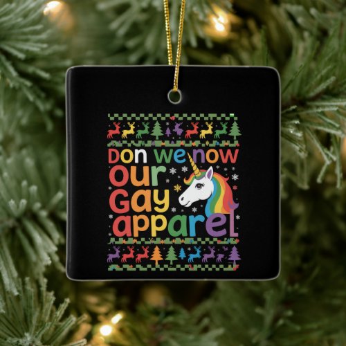 Don We Now Our Gay Apparel Unicorn Gay Christmas  Ceramic Ornament