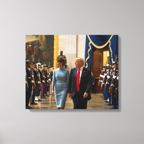 Donald and Melania Trump with Military Honor Guard Canvas Print