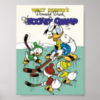 Donald Duck and Nephews Playing Hockey Poster