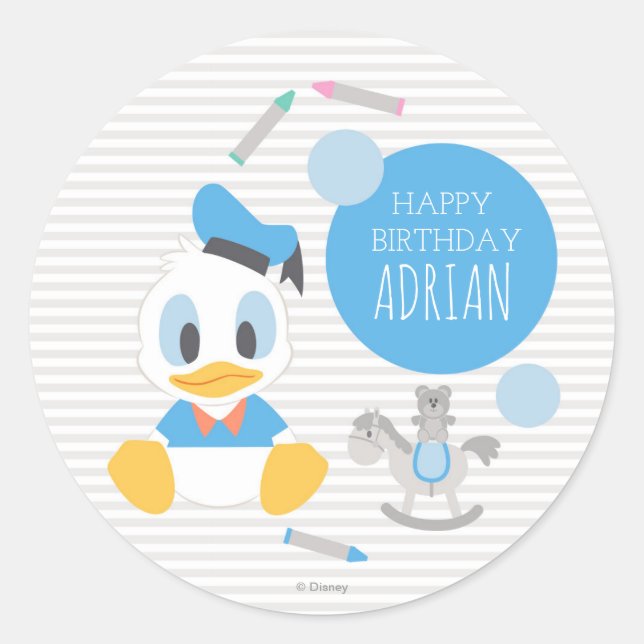 Donald Duck | First Birthday Classic Round Sticker (Front)