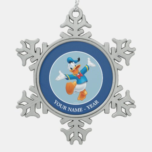 Donald Duck  Jumping Add Your Name Snowflake Pewter Christmas Ornament