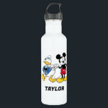 Donald Duck & Mickey Fist Bump | Add Your Name Stainless Steel Water Bottle<br><div class="desc">Check out this fun Disney design featuring Mickey Mouse and Donald Duck.</div>