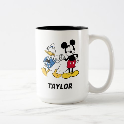 Donald Duck  Mickey Fist Bump  Add Your Name Two_Tone Coffee Mug