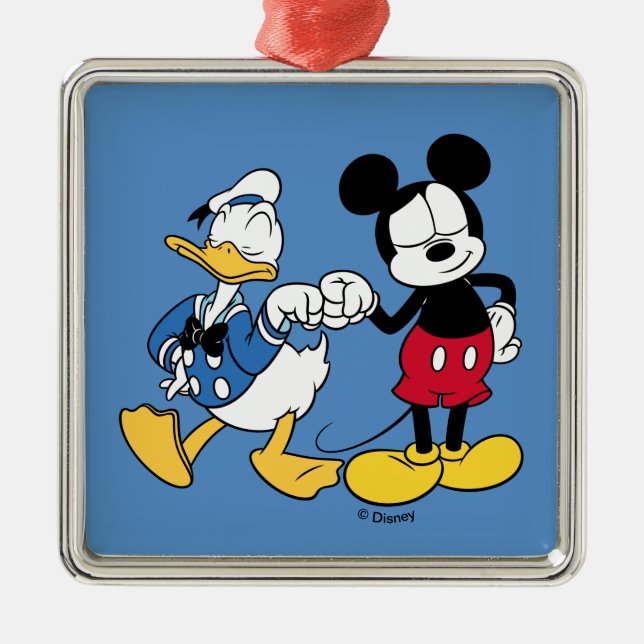Donald Duck & Mickey Fist Bump Metal Ornament (Front)