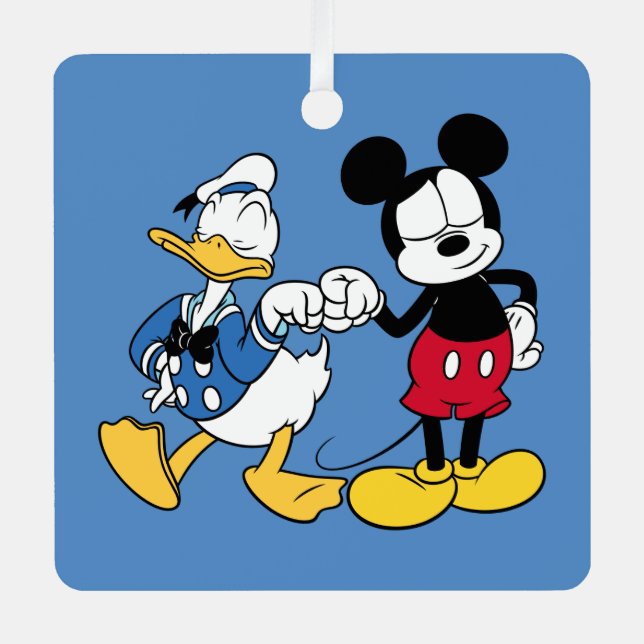 Donald Duck & Mickey Fist Bump Metal Ornament (Front)