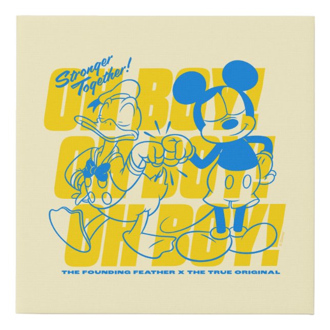 Donald Duck & Mickey Fist Bump Oh Boy! Faux Canvas Print (Front)