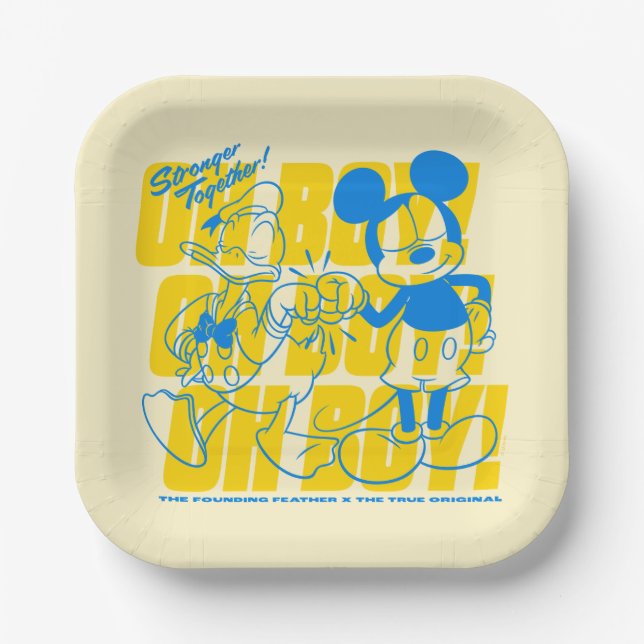 Donald Duck & Mickey Fist Bump Oh Boy! Paper Plates (Front)