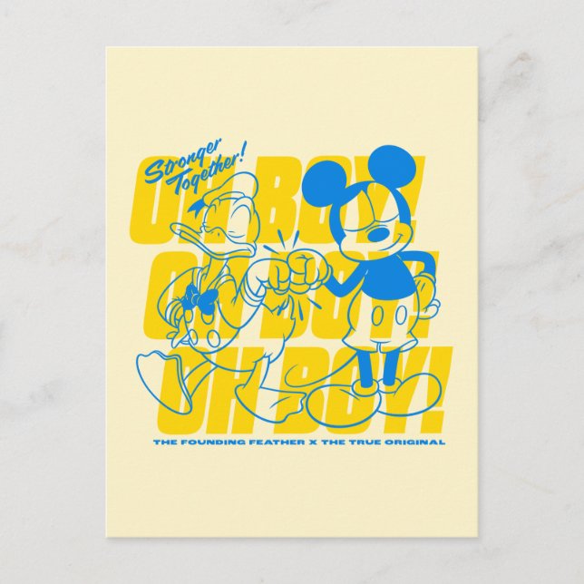 Donald Duck & Mickey Fist Bump Oh Boy! Postcard (Front)