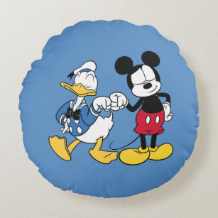Donald Duck & Mickey Fist Bump Round Pillow