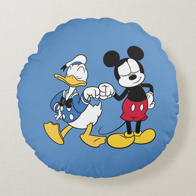 Donald Duck & Mickey Fist Bump Round Pillow (Front)
