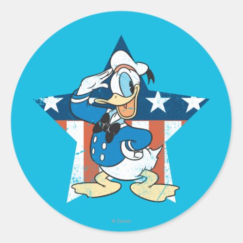 Donald Duck  Salute with Patriotic Star Classic Round Sticker