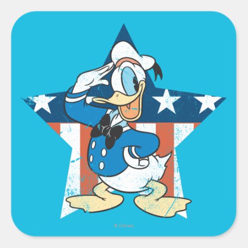 Donald Duck  Salute with Patriotic Star Square Sticker