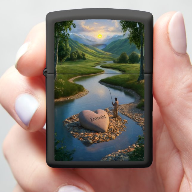  Donald Fishing By Heart's Bend Zippo Lighter (In Hand)