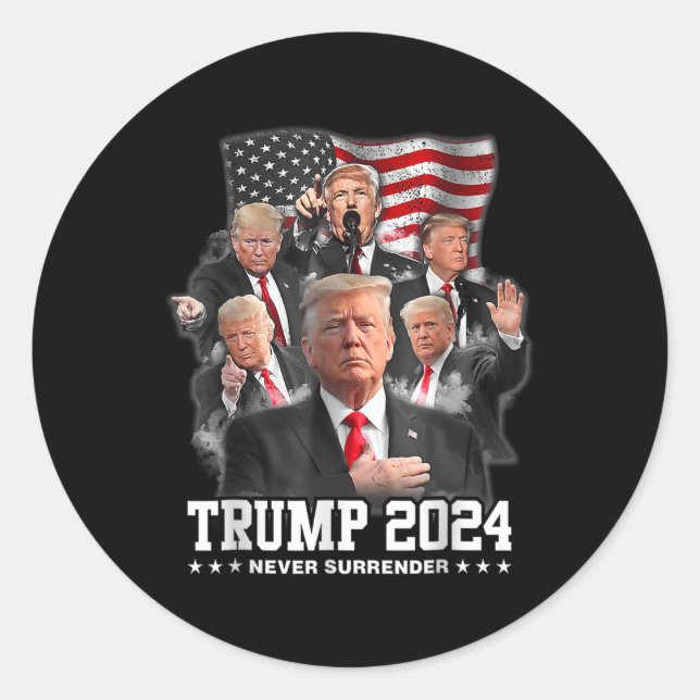 Donald J Trump 2024 Never Surrender  Classic Round Sticker (Front)