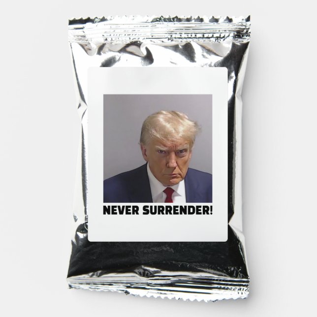 Donald J Trump Mug Shot - Never Surrender Long Sle Coffee Drink Mix (Front)