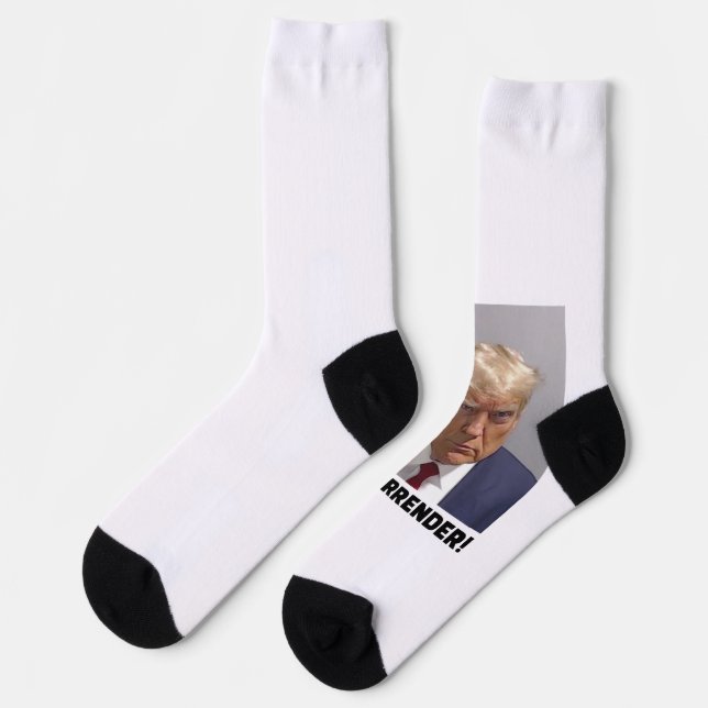 Donald J Trump Mug Shot - Never Surrender Long Sle Socks (Left)