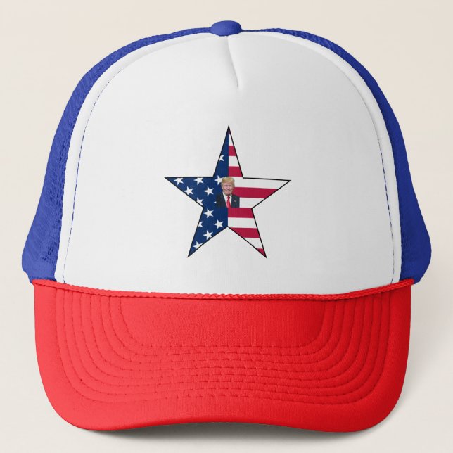 Donald J. Trump~ President~ US Flag~ Star ~ MAGA ~ Trucker Hat (Front)