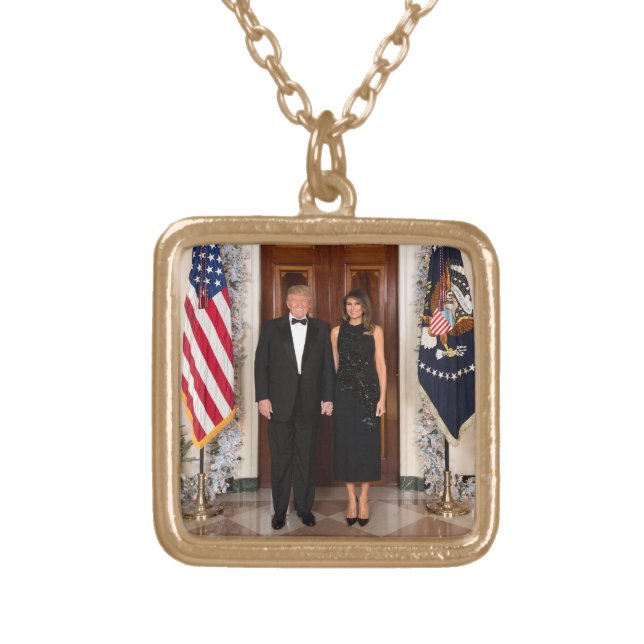 Donald & Melania Trump's Christmas White House Gold Plated Necklace (Front)