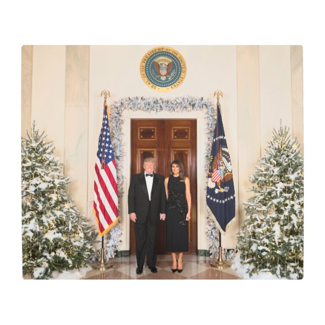 Donald & Melania Trump's Christmas White House Metal Print (Front)