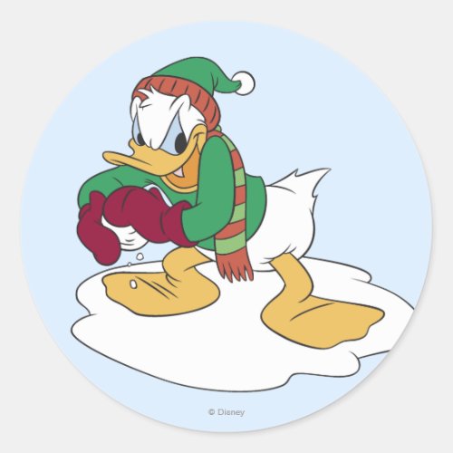 Donald Throwing a Snowball Classic Round Sticker