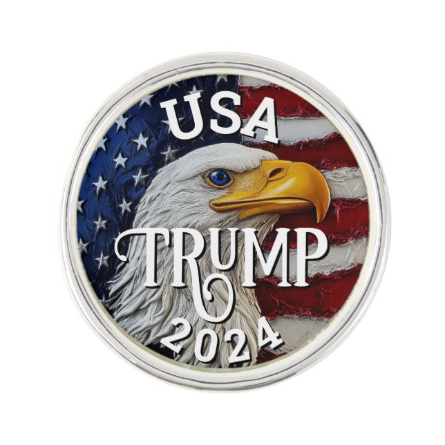 Donald Trump 2024 American Flag Bald Eagle Coin Lapel Pin (Front)