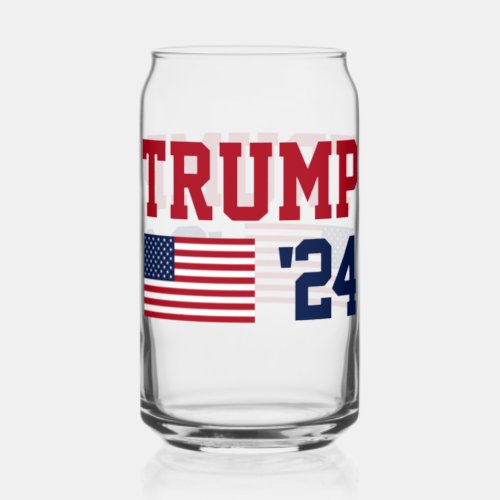 Donald Trump 2024 American Flag Can Glass