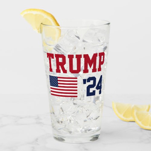 Donald Trump 2024 American Flag Glass