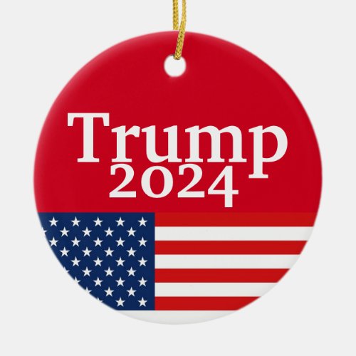 Donald Trump 2024 American Flag on Red Ceramic Ceramic Ornament