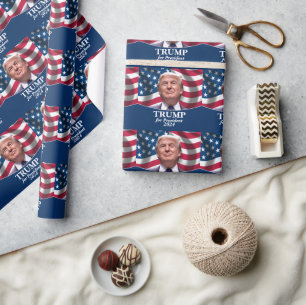Donald Trump 2024 - American Flag waving Wrapping Paper