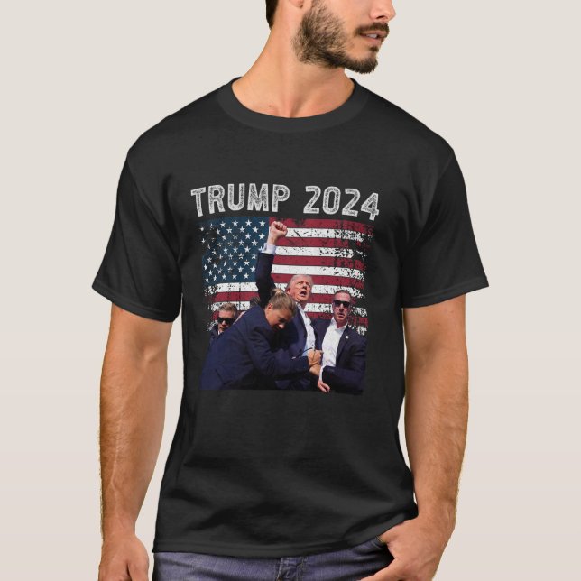 Donald Trump 2024 Fight American US Flag Election  T-Shirt (Front)