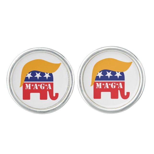 Donald Trump 2024 MAGA GOP Elephant Hair Logo Cufflinks (Front)
