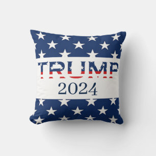 Donald Trump 2024 Patriotic Stars Red White & Blue Throw Pillow