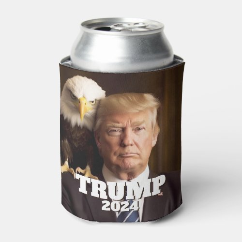 Donald Trump 2024 Photo _ bald eagle on shoulder Can Cooler