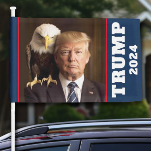 Donald Trump 2024 Photo - bald eagle on shoulder Car Flag