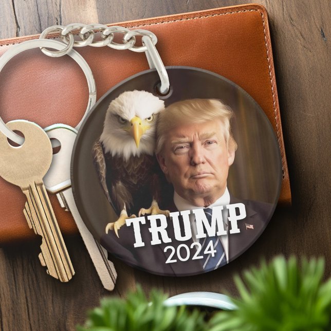 Donald Trump 2024 Photo - bald eagle on shoulder Keychain (Personalized Keychain - campaign gear)