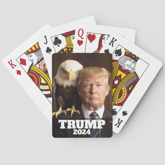 Donald Trump 2024 Photo - bald eagle on shoulder Poker Cards (Back)