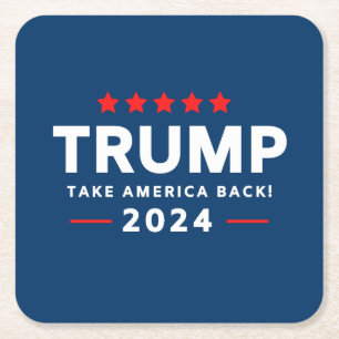 Donald Trump 2024 Take America Back  Square Paper Coaster