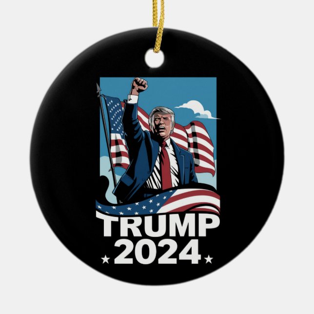 Donald Trump 2024 US Election American Flag Ceramic Ornament (Front)