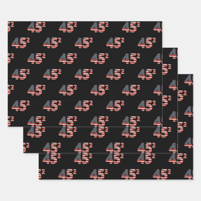 Donald Trump 45 Squared American Flag Patriotic Wrapping Paper Sheets (Set)