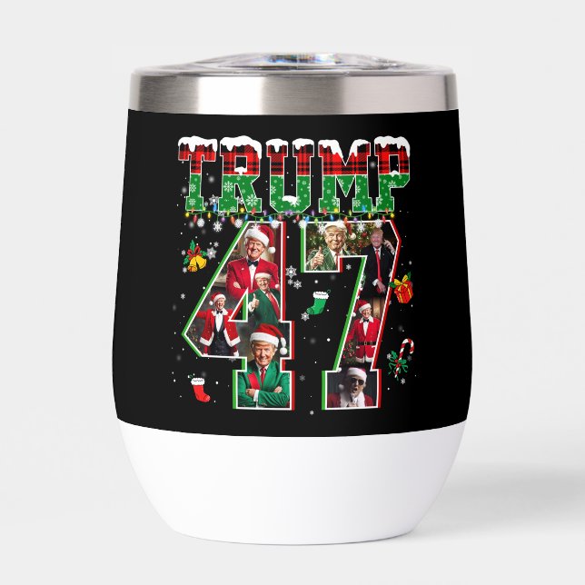 Donald Trump 47th President 2024 Christmas Santa Thermal Wine Tumbler (Front)