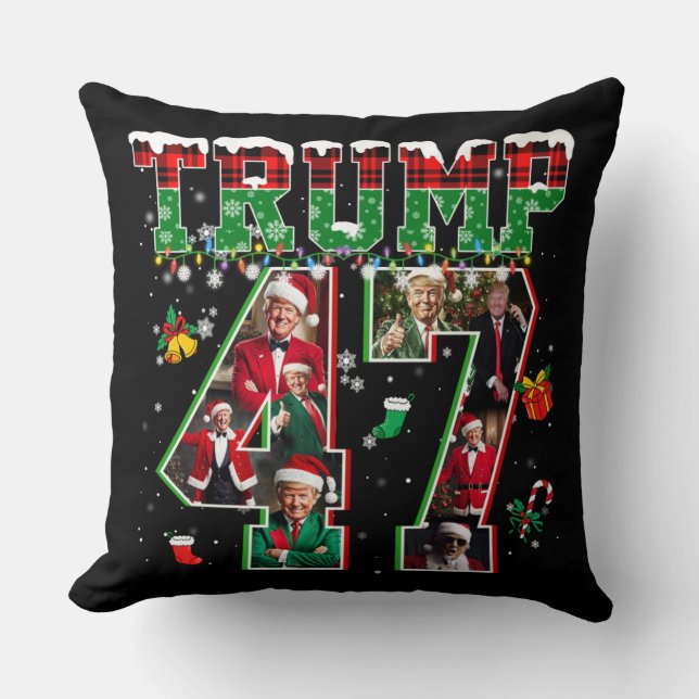 Donald Trump 47th President 2024 Christmas Santa Throw Pillow (Front)