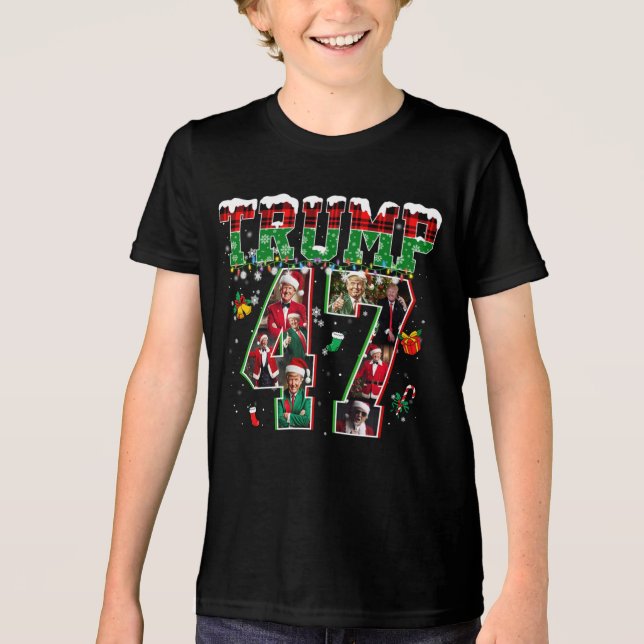 Donald Trump 47th President 2024 Christmas Santa Tri-Blend Shirt (Front)