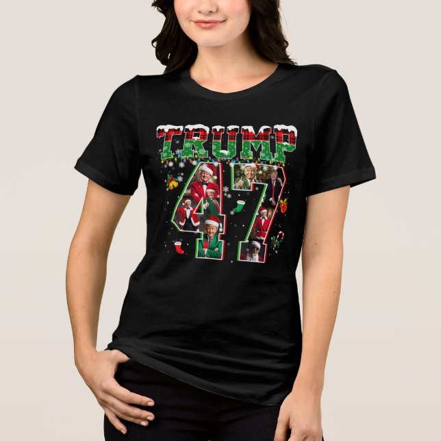 Donald Trump 47th President 2024 Christmas Santa Tri-Blend Shirt (Front)
