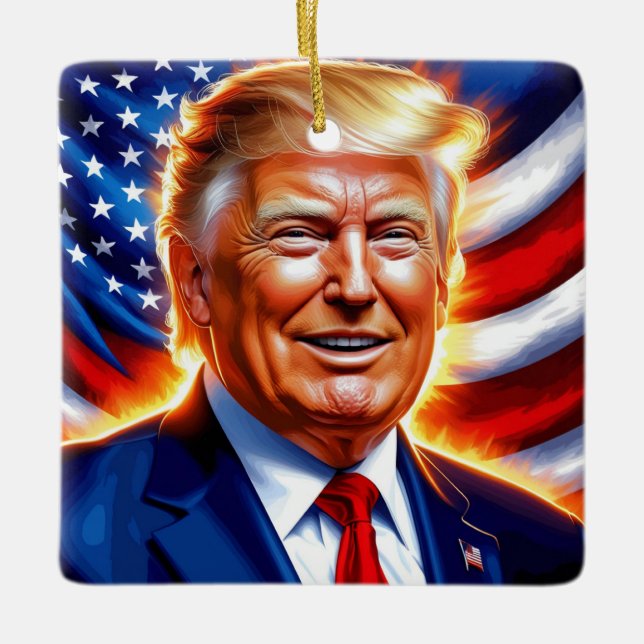 Donald Trump American Flag Christmas Ornament (Front)