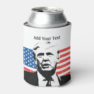 Donald Trump American Flag Custom Text Can Cooler