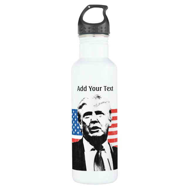 Donald Trump American Flag Custom Text Water Bottle (Front)