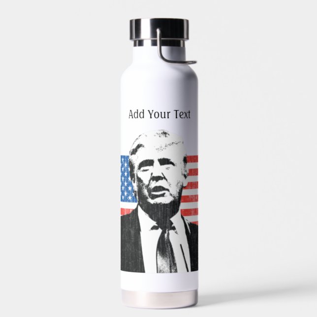 Donald Trump American Flag Custom Text Water Bottle (Left)