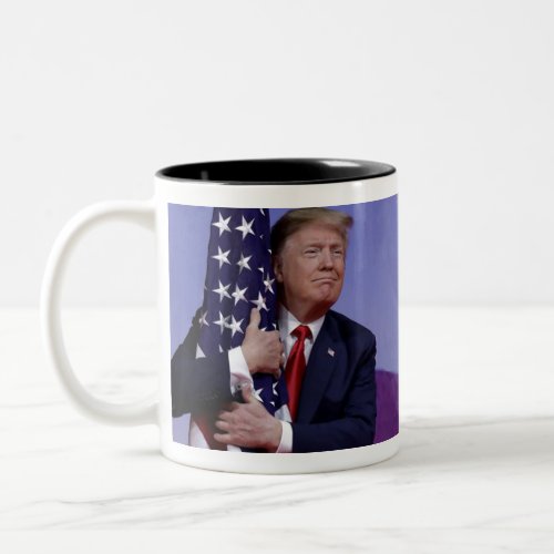 Donald Trump and the Flag Two_Tone Coffee Mug