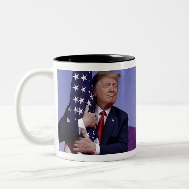 Donald Trump and the Flag Two-Tone Coffee Mug (Left)
