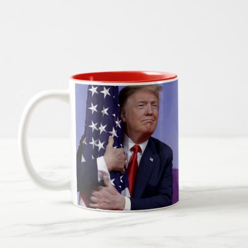 Donald Trump and the US Flag Two_Tone Coffee Mug